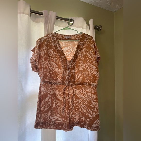 Madewell Lightestspun Drawstring Cover-Up Romper in Palm Leaves XS - Picture 3 of 4